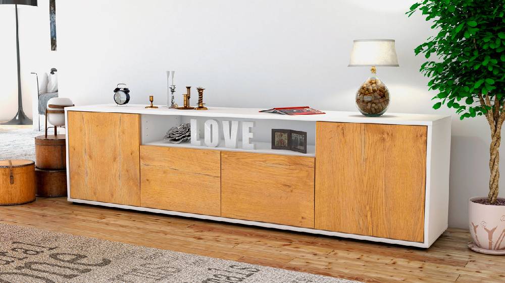 Stil Zeit Möbel Lowboard Arianna, Eiche (180x49x35cm) Saisonale Angebote