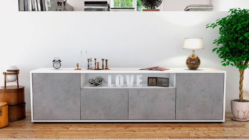 Stil Zeit Möbel Lowboard Arianna, Beton (180x49x35cm) Räumungsverkauf