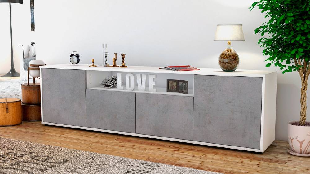 Stil Zeit Möbel Lowboard Arianna, Beton (180x49x35cm) Räumungsverkauf