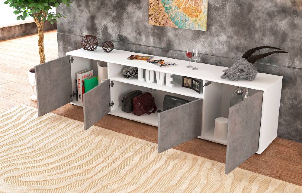 Stil Zeit Möbel Lowboard Arianna, Beton (180x49x35cm) Räumungsverkauf