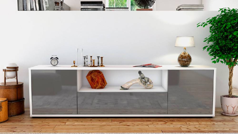 Stil Zeit Möbel Lowboard Arbnora, Grau (180x49x35cm) Sonderangebote