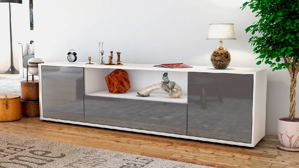 Stil Zeit Möbel Lowboard Arbnora, Grau (180x49x35cm) Sonderangebote