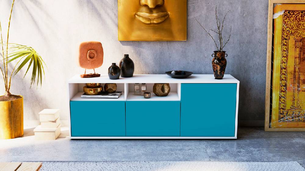 Stil Zeit Möbel Lowboard Anina, Türkis (136x49x35cm) Bis zu 65% Rabatt