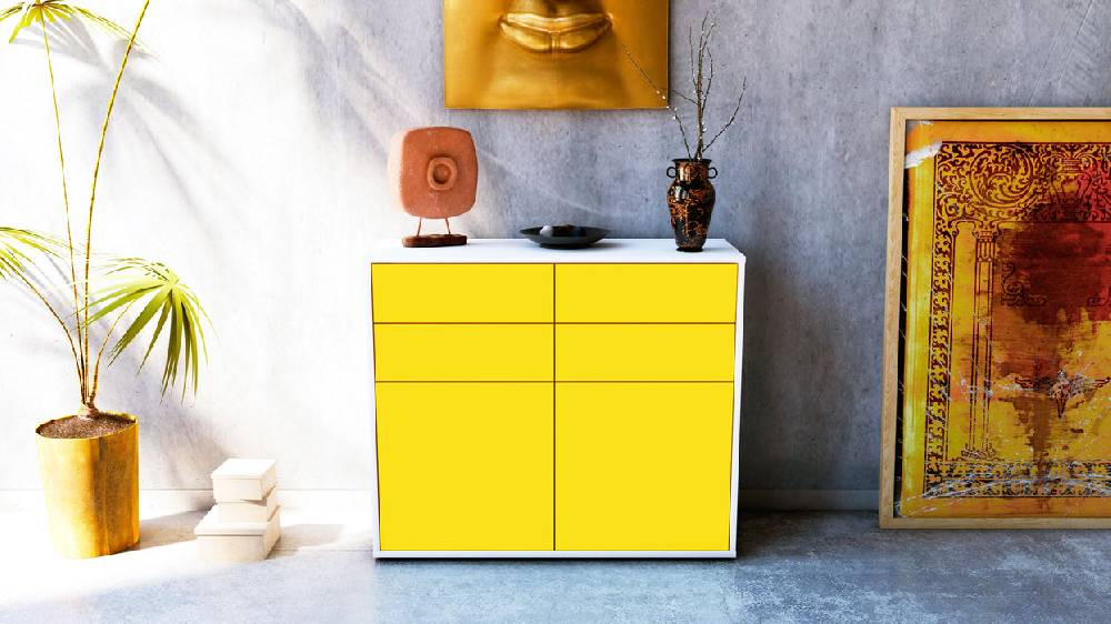 Stil Zeit Möbel Sideboard Celia, Gelb (92x79x35cm) Clearance-Verkauf