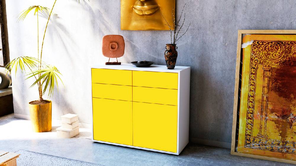Stil Zeit Möbel Sideboard Celia, Gelb (92x79x35cm) Clearance-Verkauf