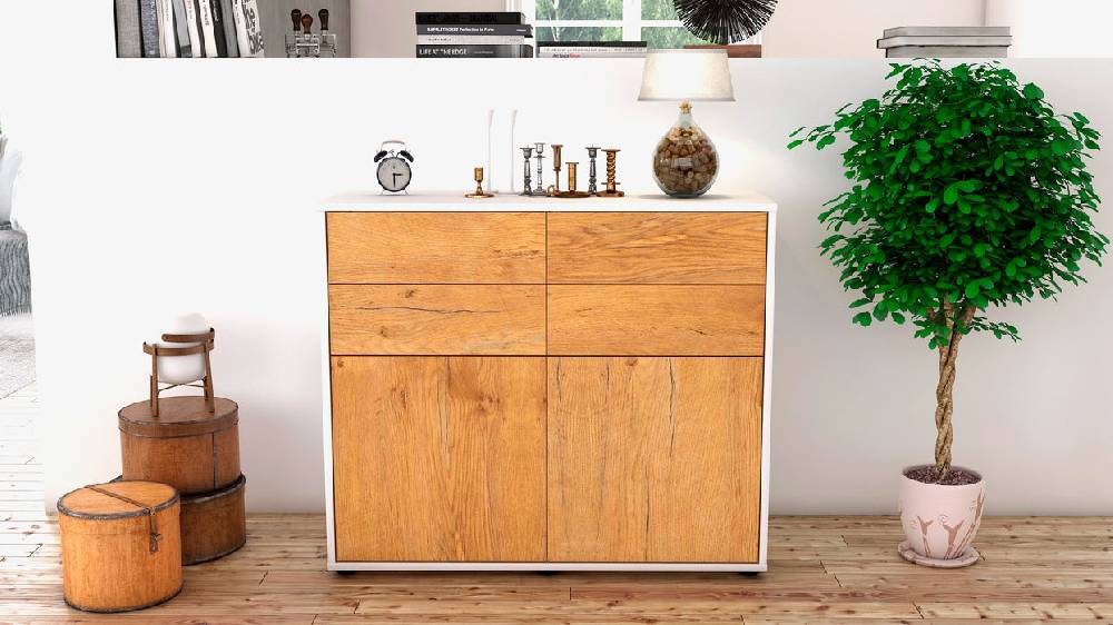 Stil Zeit Möbel Sideboard Celia, Eiche (92x79x35cm) Kostenloser Versand international
