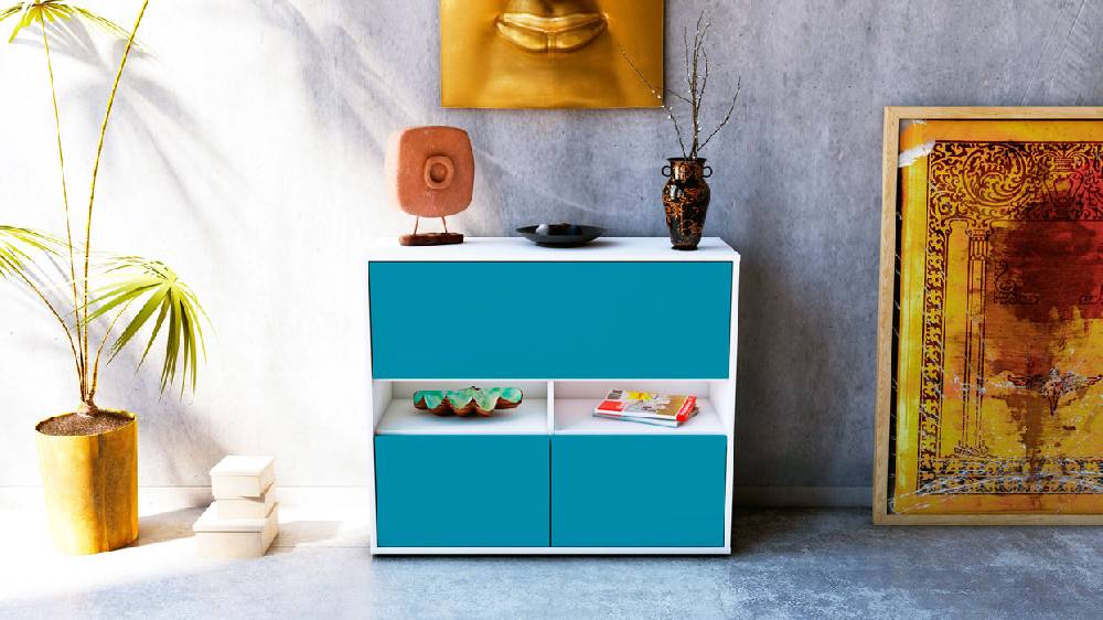 Stil Zeit Möbel Sideboard Cassandra, Türkis (92x79x35cm) Black Friday Preise