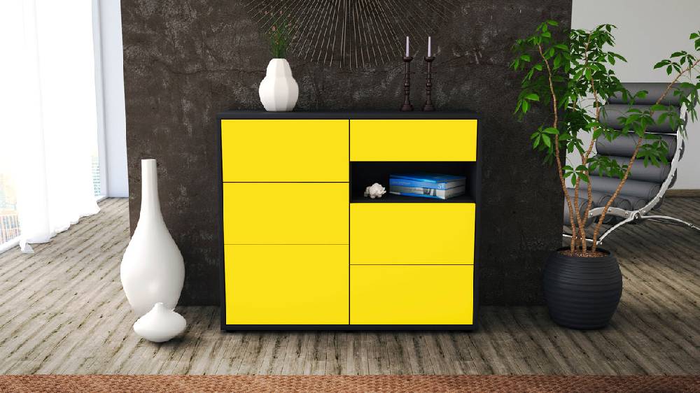 Stil Zeit Möbel Sideboard Dariella, Gelb (92x79x35cm) Sonderangebot
