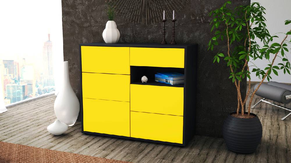 Stil Zeit Möbel Sideboard Dariella, Gelb (92x79x35cm) Sonderangebot
