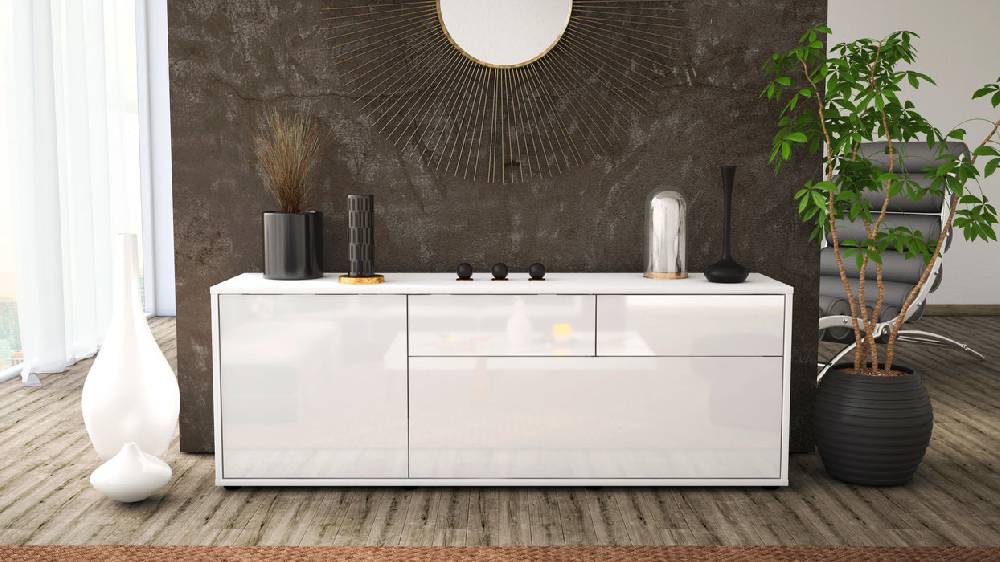 Stil Zeit Möbel Lowboard Annabell, Weiß (136x49x35cm) Zeitlich begrenztes Angebot