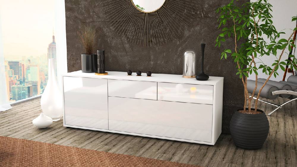 Stil Zeit Möbel Lowboard Annabell, Weiß (136x49x35cm) Zeitlich begrenztes Angebot