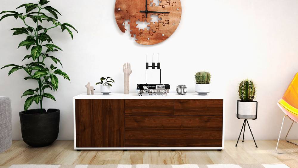 Stil Zeit Möbel Lowboard Annabell, Walnuss (136x49x35cm) Blitzangebot