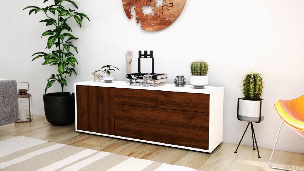 Stil Zeit Möbel Lowboard Annabell, Walnuss (136x49x35cm) Blitzangebot