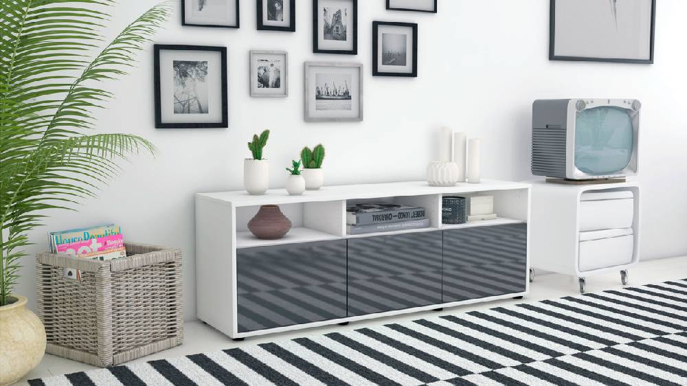 Stil Zeit Möbel Lowboard Andrina, Grau (136x49x35cm) Neuheiten