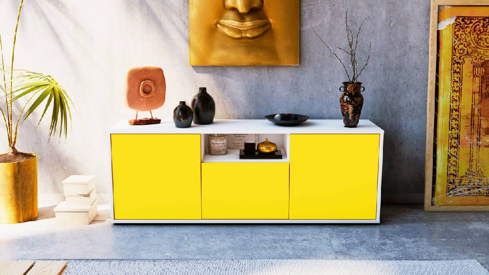 Stil Zeit Möbel Lowboard Andreana, Gelb (136x49x35cm) Bestseller