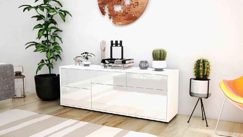 Stil Zeit Möbel Lowboard Anais, Weiß (136x49x35cm) Saisonale Angebote
