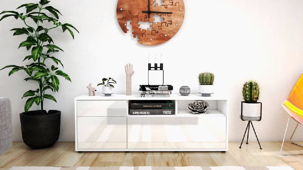 Stil Zeit Möbel Lowboard Amisa, Weiß (136x49x35cm) Räumungsverkauf