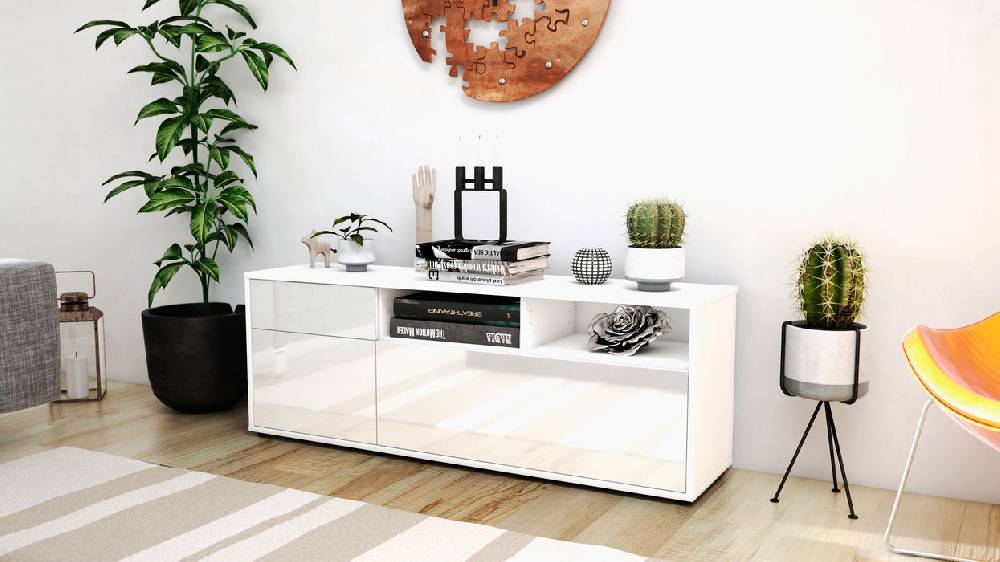 Stil Zeit Möbel Lowboard Amisa, Weiß (136x49x35cm) Räumungsverkauf