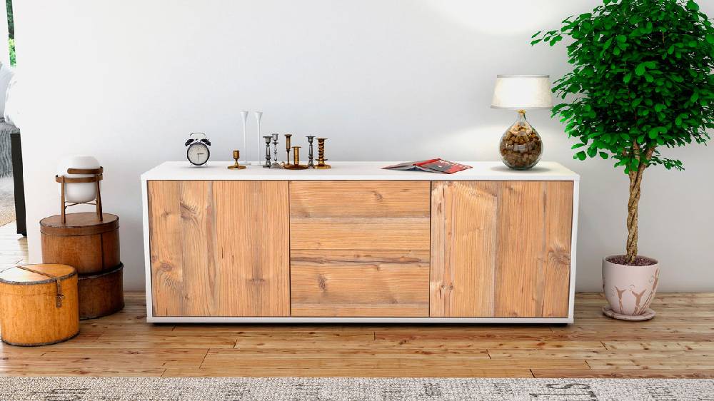 Stil Zeit Möbel Lowboard Alma, Pinie (136x49x35cm) Sonderangebote