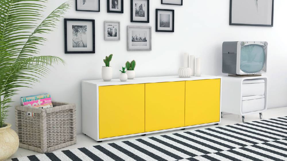 Stil Zeit Möbel Lowboard Allegra, Gelb (136x49x35cm) Riesige Ersparnisse