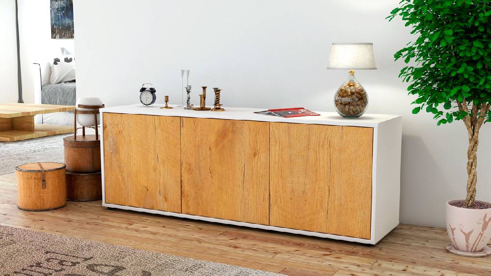 Stil Zeit Möbel Lowboard Allegra, Eiche (136x49x35cm) Kostenlose Rückgabe