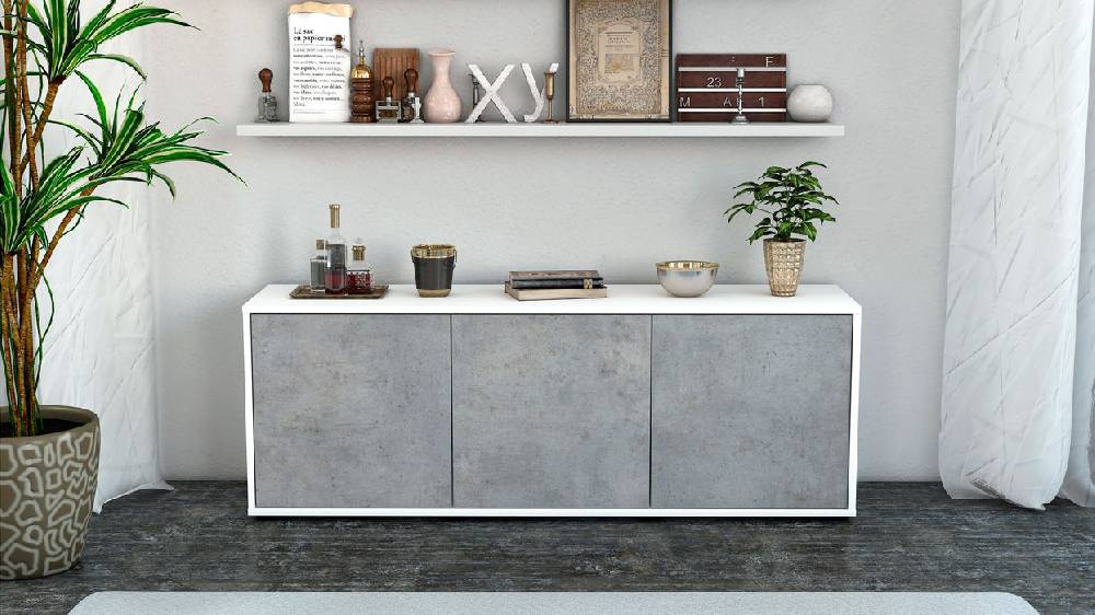 Stil Zeit Möbel Lowboard Allegra, Beton (136x49x35cm) Begrenzte Freigabe