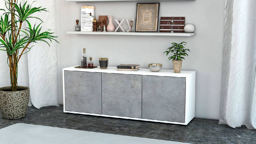 Stil Zeit Möbel Lowboard Allegra, Beton (136x49x35cm) Begrenzte Freigabe