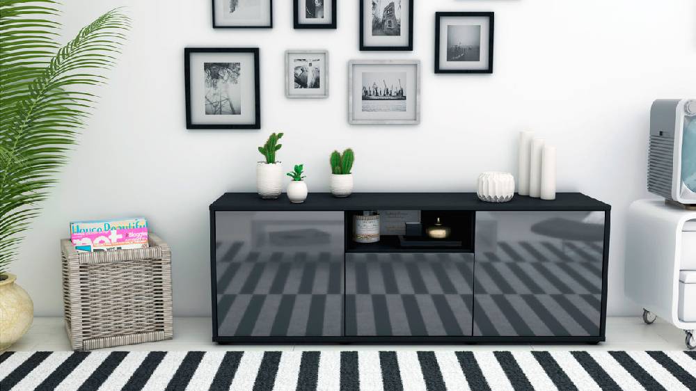 Stil Zeit Möbel Lowboard Andreana, Grau (136x49x35cm) Bis zu 50% Rabatt