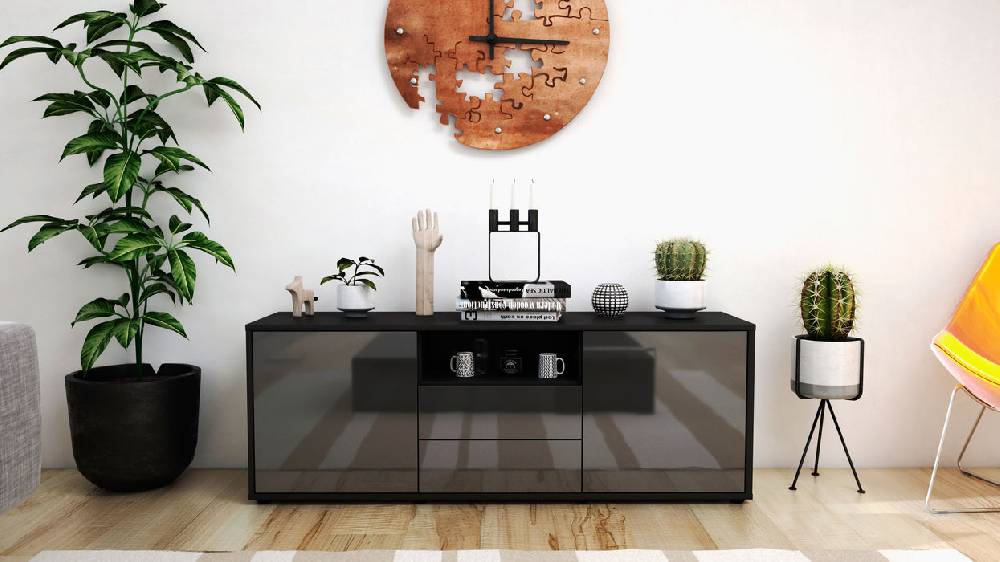 Stil Zeit Möbel Lowboard Ameriga, Grau (136x49x35cm) Nur für heute