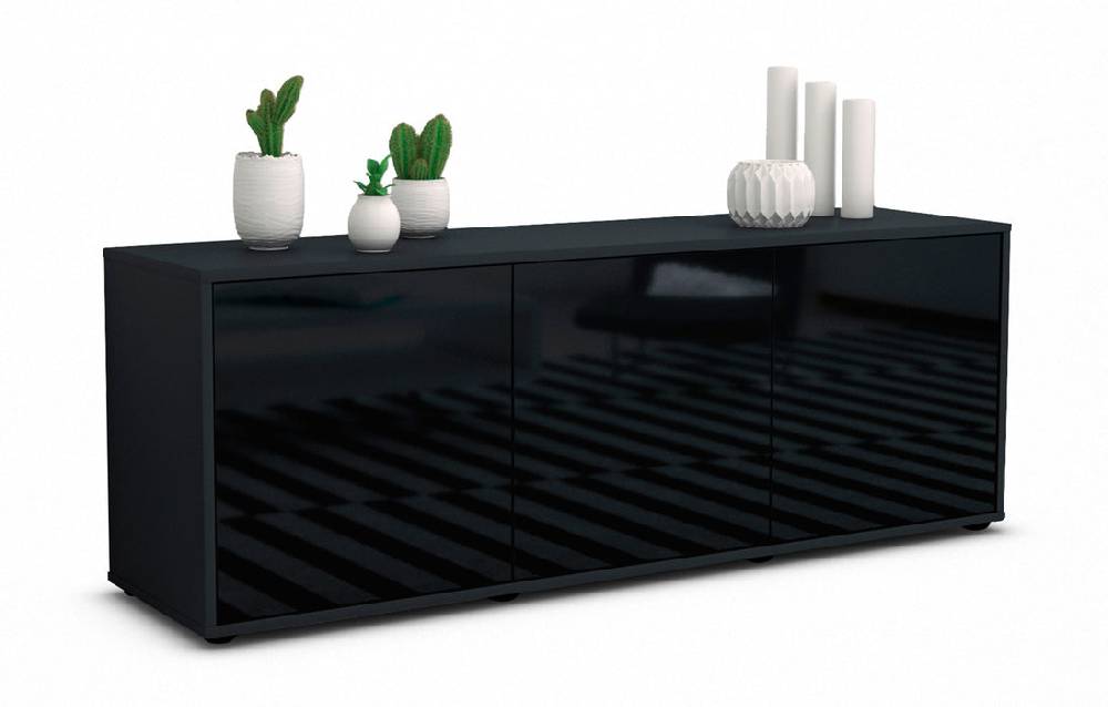 Stil Zeit Möbel Lowboard Allegra, Schwarz (136x49x35cm)