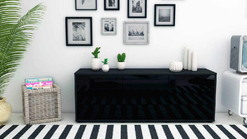 Stil Zeit Möbel Lowboard Allegra, Schwarz (136x49x35cm) 50% Rabatt mit kostenlosem Versand