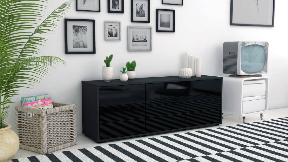 Stil Zeit Möbel Lowboard Allegra, Schwarz (136x49x35cm) 50% Rabatt mit kostenlosem Versand