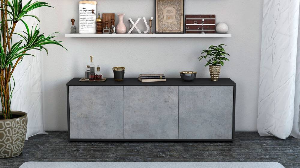 Stil Zeit Möbel Lowboard Allegra, Beton (136x49x35cm) Clearance-Verkauf
