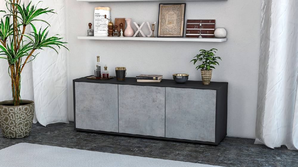 Stil Zeit Möbel Lowboard Allegra, Beton (136x49x35cm) Clearance-Verkauf