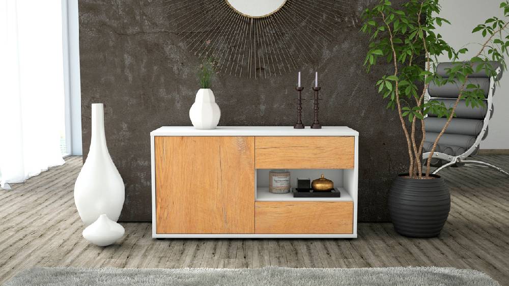 Stil Zeit Möbel Lowboard Aleyna, Eiche (92x49x35cm) Kostenloser Versand international