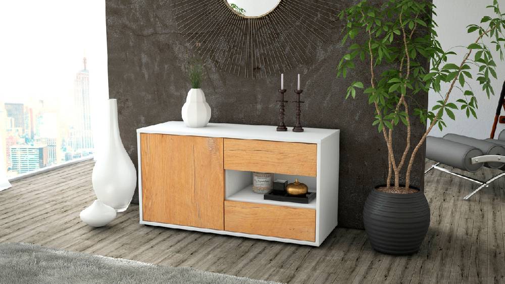 Stil Zeit Möbel Lowboard Aleyna, Eiche (92x49x35cm) Kostenloser Versand international