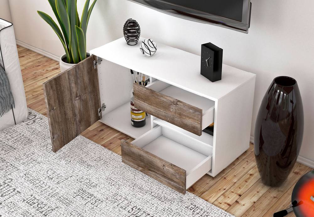 Stil Zeit Möbel Lowboard Aleyna, Eiche (92x49x35cm) Kostenloser Versand international