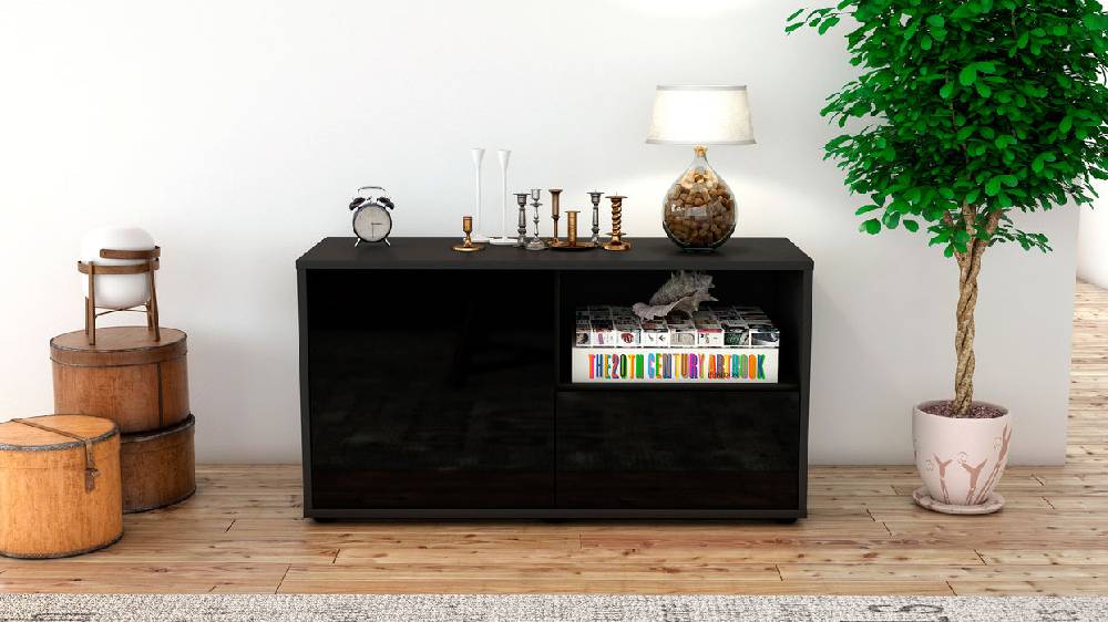 Stil Zeit Möbel Lowboard Adriana, Schwarz (92x49x35cm) Kostenloser Versand