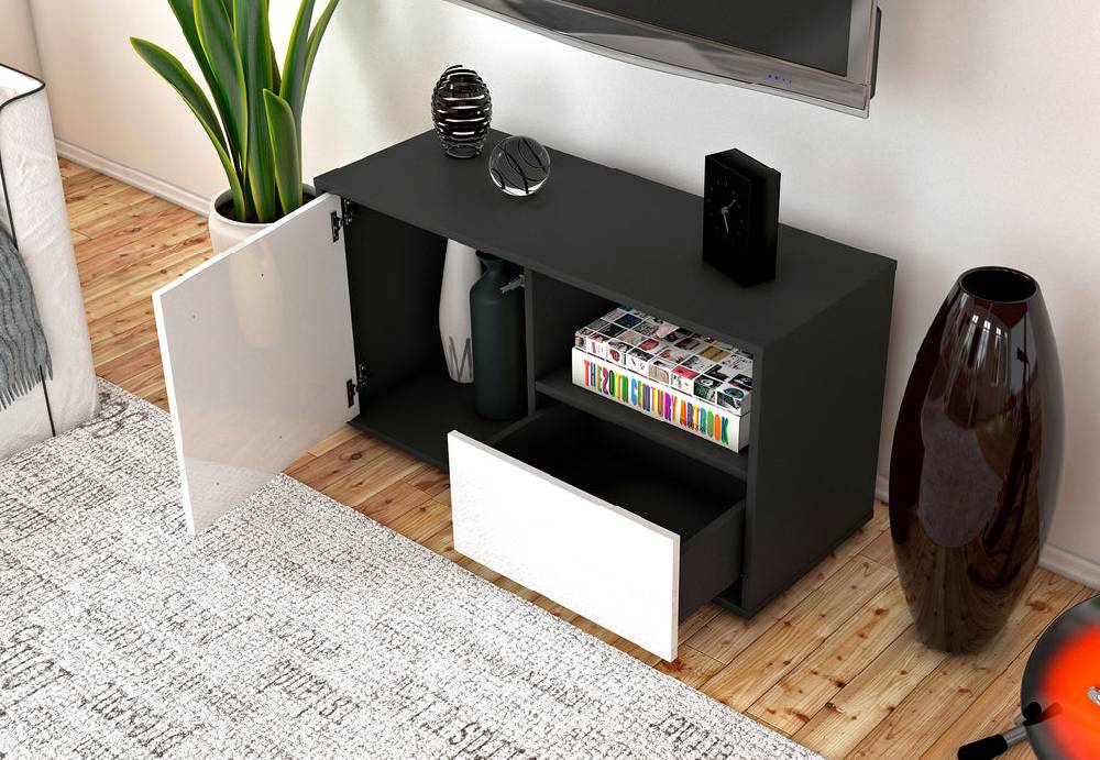 Stil Zeit Möbel Lowboard Adriana, Schwarz (92x49x35cm) Kostenloser Versand