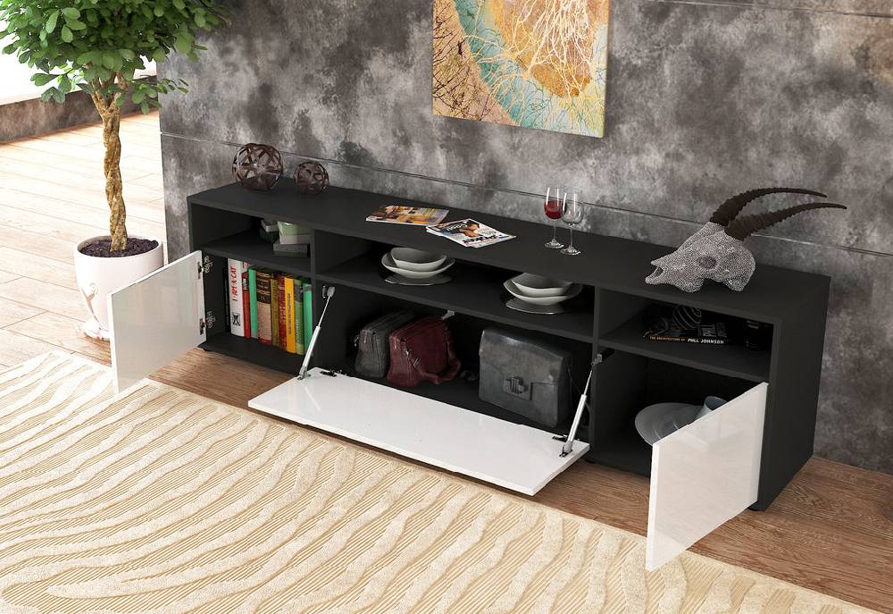 Stil Zeit Möbel Lowboard Bianca, Weiß (180x49x35cm) Großer Ausverkauf