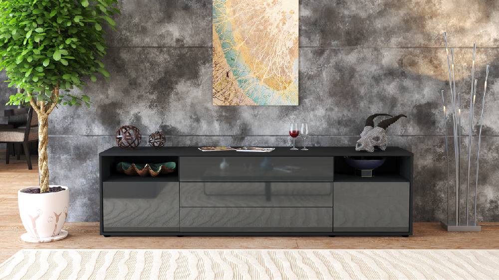 Stil Zeit Möbel Lowboard Bettina, Grau (180x49x35cm) Online Shopping