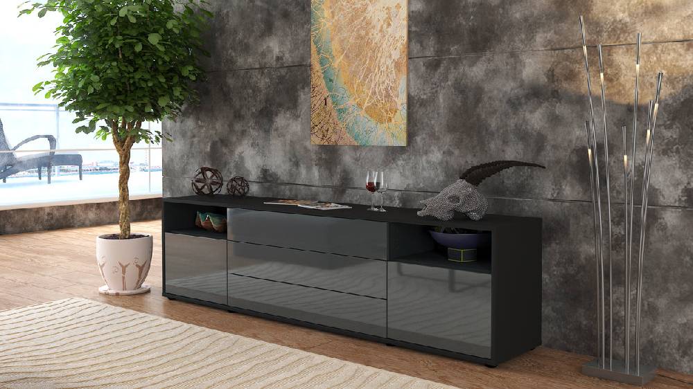 Stil Zeit Möbel Lowboard Bettina, Grau (180x49x35cm) Online Shopping