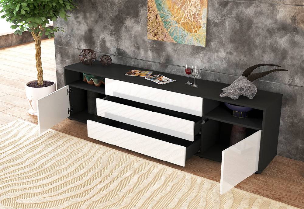 Stil Zeit Möbel Lowboard Bettina, Grau (180x49x35cm) Online Shopping