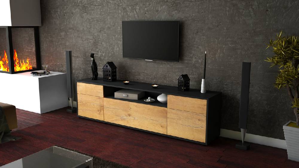 Stil Zeit Möbel Lowboard Bernadetta, Eiche (180x49x35cm) Exklusivangebot