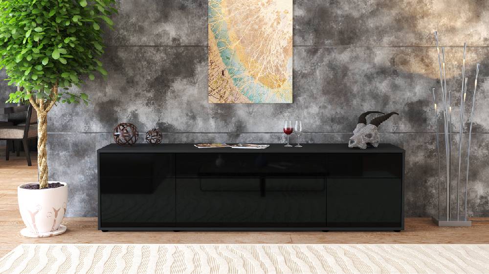 Stil Zeit Möbel Lowboard Beppa, Schwarz (180x49x35cm) Saisonschlussverkauf