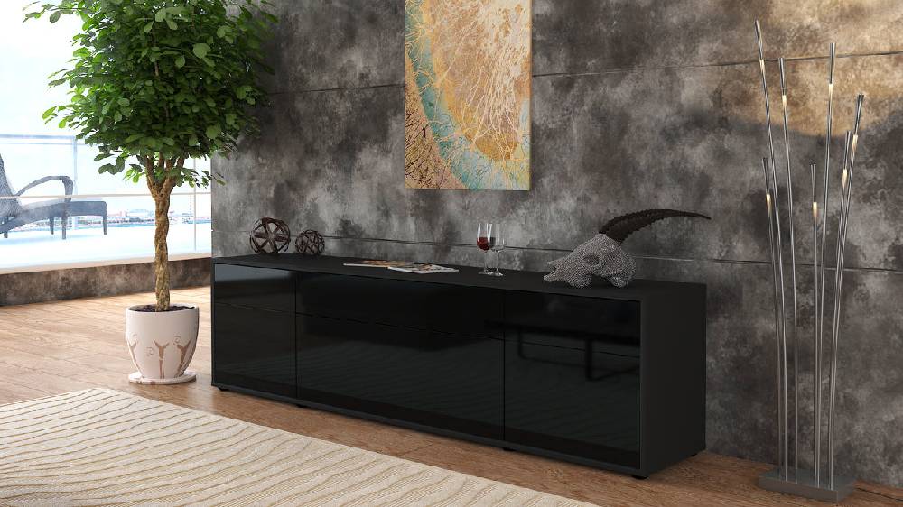 Stil Zeit Möbel Lowboard Beppa, Schwarz (180x49x35cm) Saisonschlussverkauf