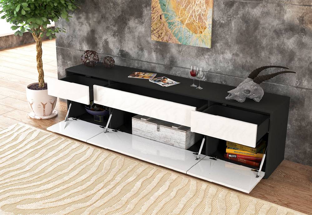 Stil Zeit Möbel Lowboard Beppa, Schwarz (180x49x35cm) Saisonschlussverkauf