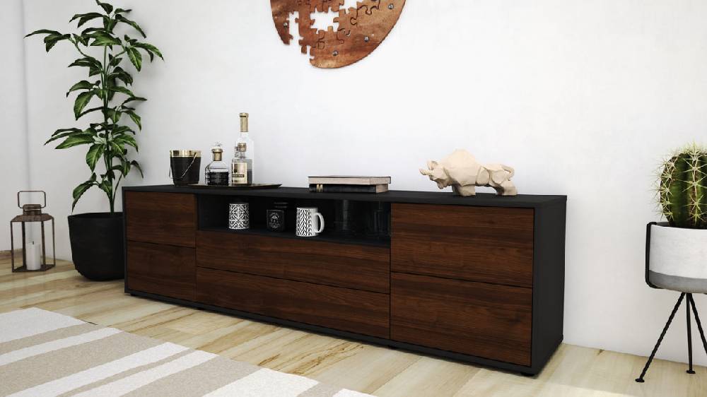 Stil Zeit Möbel Lowboard Aurora, Walnuss (180x49x35cm) Lagerräumung