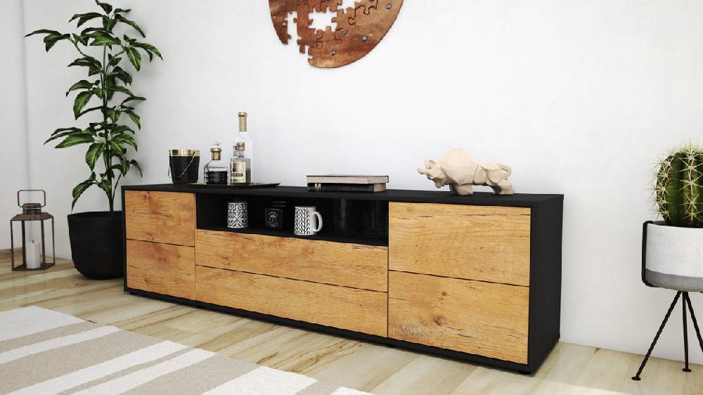 Stil Zeit Möbel Lowboard Aurora, Eiche (180x49x35cm) Heißer Verkauf