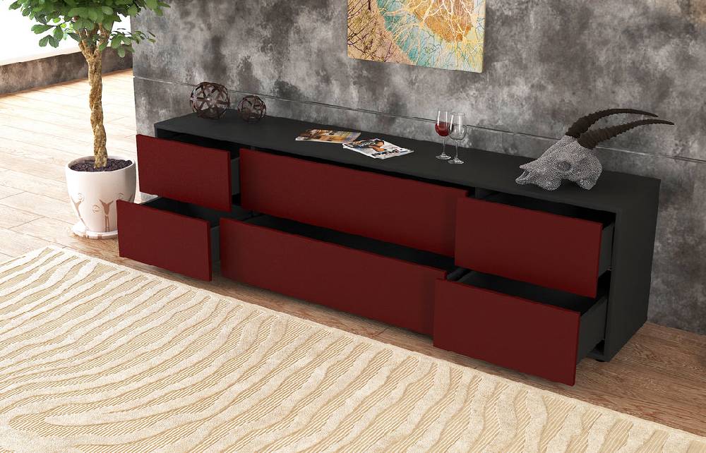 Stil Zeit Möbel Lowboard Assunta, Bordeaux (180x49x35cm) Zeitlich begrenztes Angebot